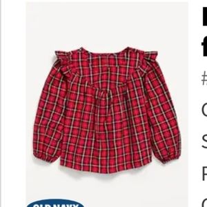 OLD NAVY KIDS RED Ruffle Trim Plaid Seersucker Top, 5t